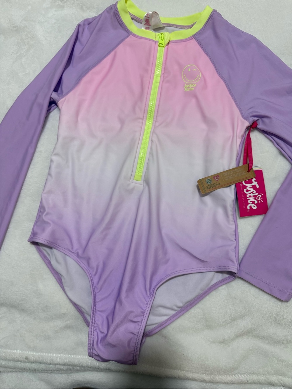 Justice Girls' Purple & Pink Ombre Long-Sleeve Rash Guard Swimsuit